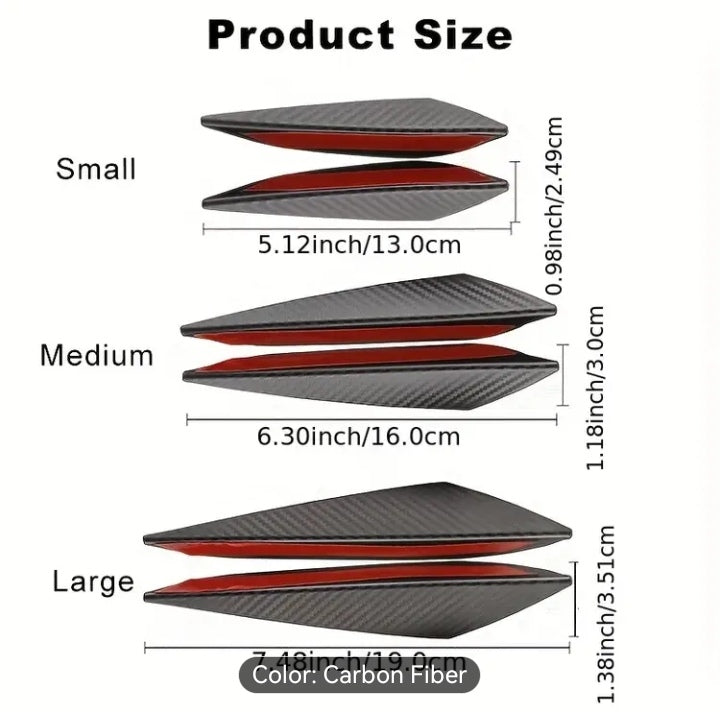 Shaped spoilers and wind knives for car bumper protection