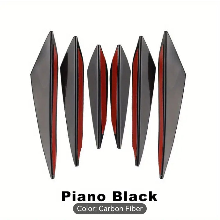 Shaped spoilers and wind knives for car bumper protection